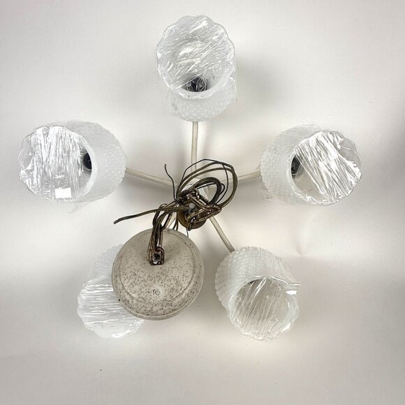 Vintage Hobnail White Milk Glass Chandelier 5 Arm Underwriters Laboratories USA - Picture 1 of 13
